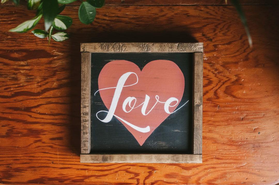 Love with Heart Wood Sign