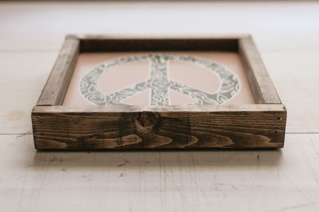 Floral Pattern Peace Sign Wood Sign (Mauve, Black and White) - Image 4