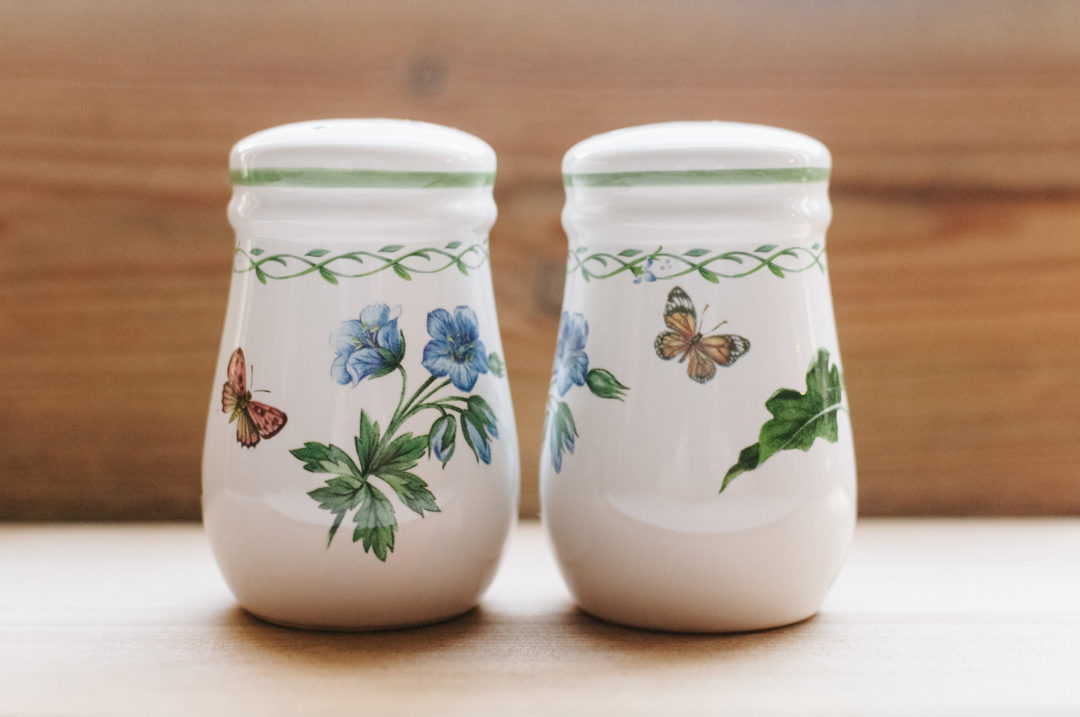 Vintage Salt and Pepper Shaker Set "Garden Bloom" Flowers Butterflies from Studio Nova by Mikasa