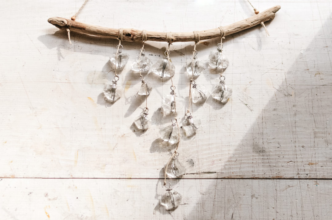 Branch Art No.13 | Clear, Tumbled Glass with Silver-Colored Wire Wraps | Hanging Branch Wall Art or Suncatcher - Image 3