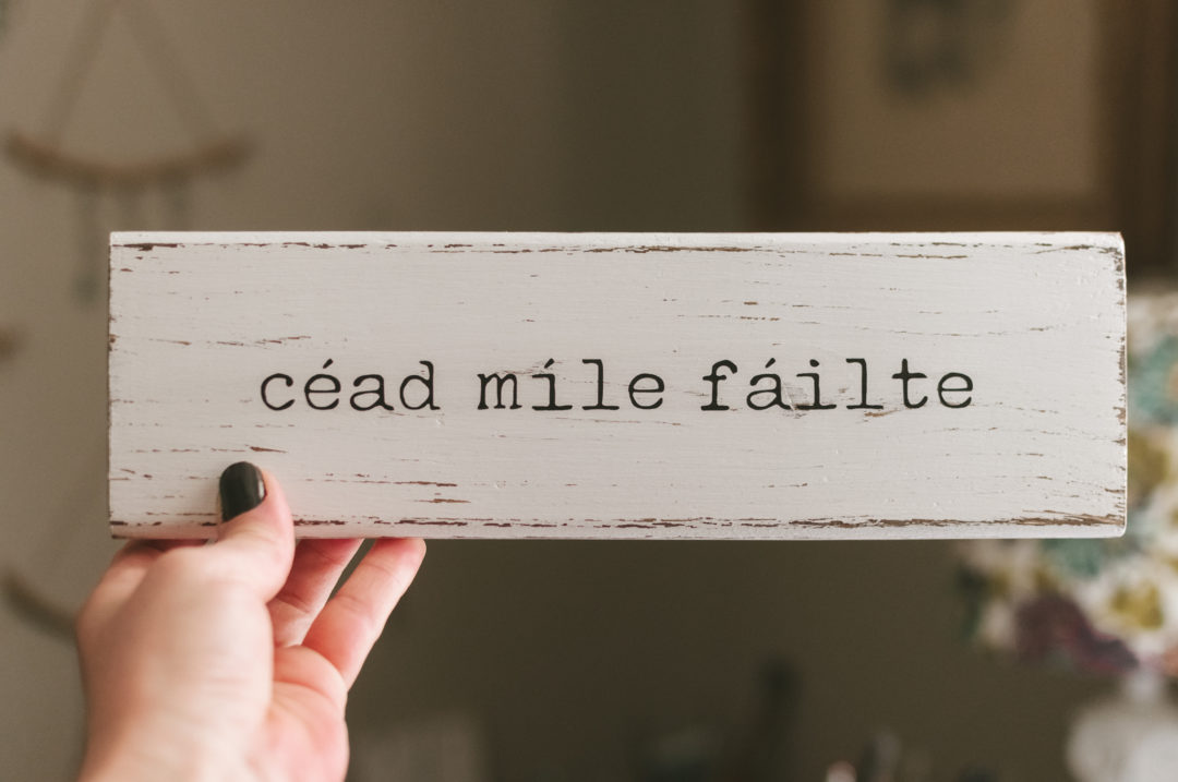Cead Mile Failte Wood Sign | Irish Welcome | St. Patrick's Decor | White with Black Letters - Image 2