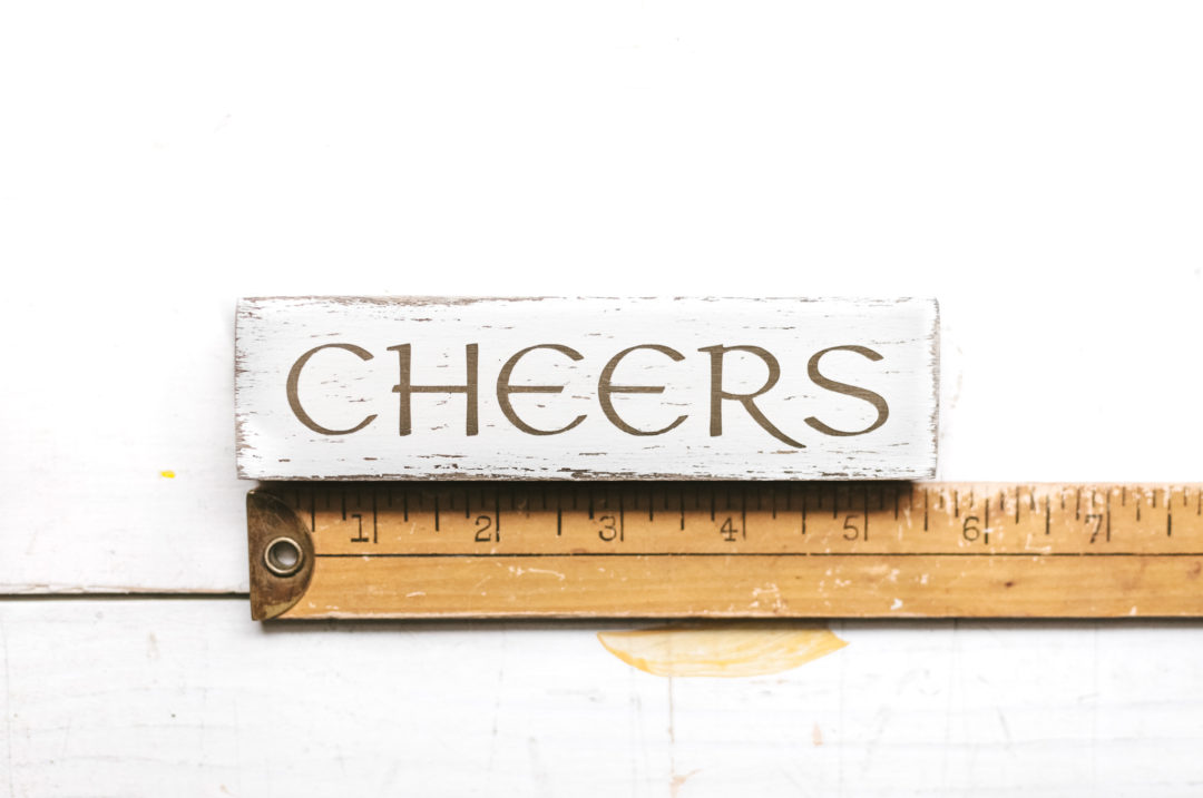 Cheers Wood Block Mini Sign |Bar Decor | Tiered Tray, Desk or Shelf | 5.5 inches x 1.5 inches - Image 3